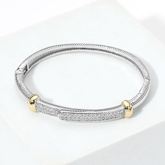 Paved Two Tone Hinged Bangle