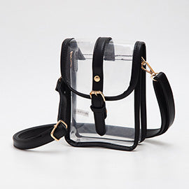 Faux Leather Belt Buckle Transparent Crossbody