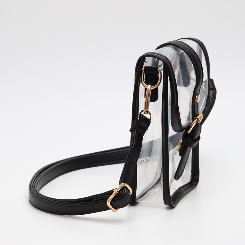 Faux Leather Belt Buckle Transparent Crossbody