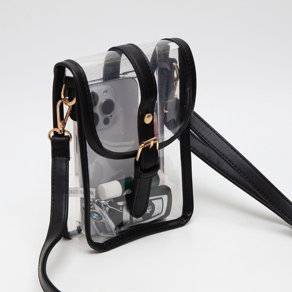 Faux Leather Belt Buckle Transparent Crossbody