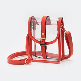 Faux Leather Belt Buckle Transparent Crossbody