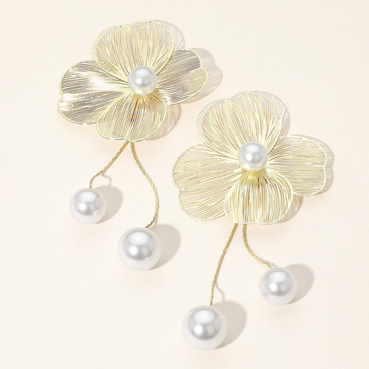 Flower Pearl Drop Earrings