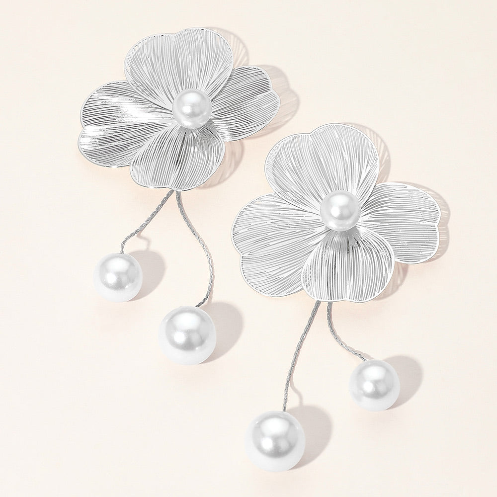 Flower Pearl Drop Earrings