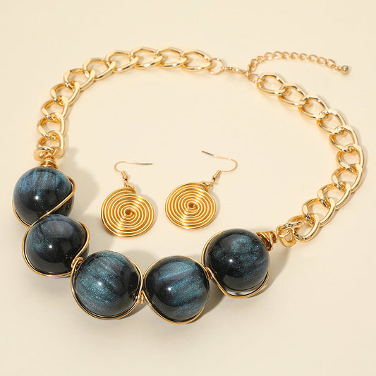 Sparkled Sphere Wire Link Beaded Statement Necklace Set