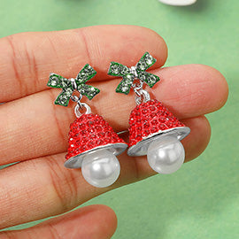 Rhinestone Studded Holiday Bell Dangle Earrings