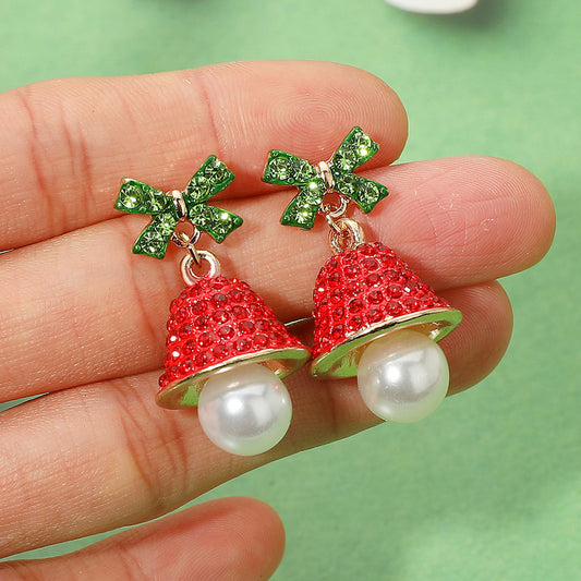 Rhinestone Studded Holiday Bell Dangle Earrings
