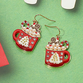 Gingerbread Man Holiday Cocoa Mug Earrings