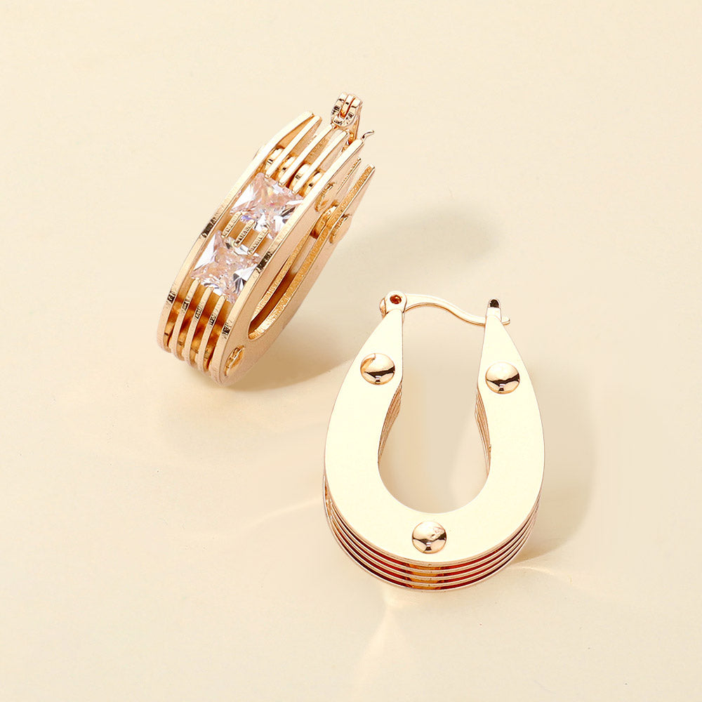 Square Stone Teardrop Hoop Earrings