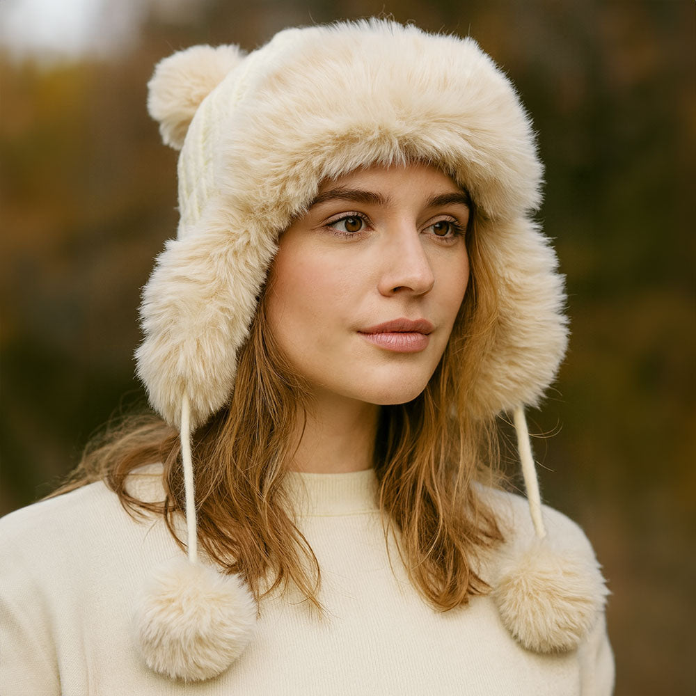 Faux Fur Pom Pom Winter Hat