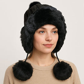 Faux Fur Pom Pom Winter Hat