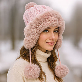 Faux Fur Pom Pom Winter Hat