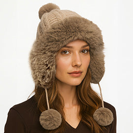 Faux Fur Pom Pom Winter Hat
